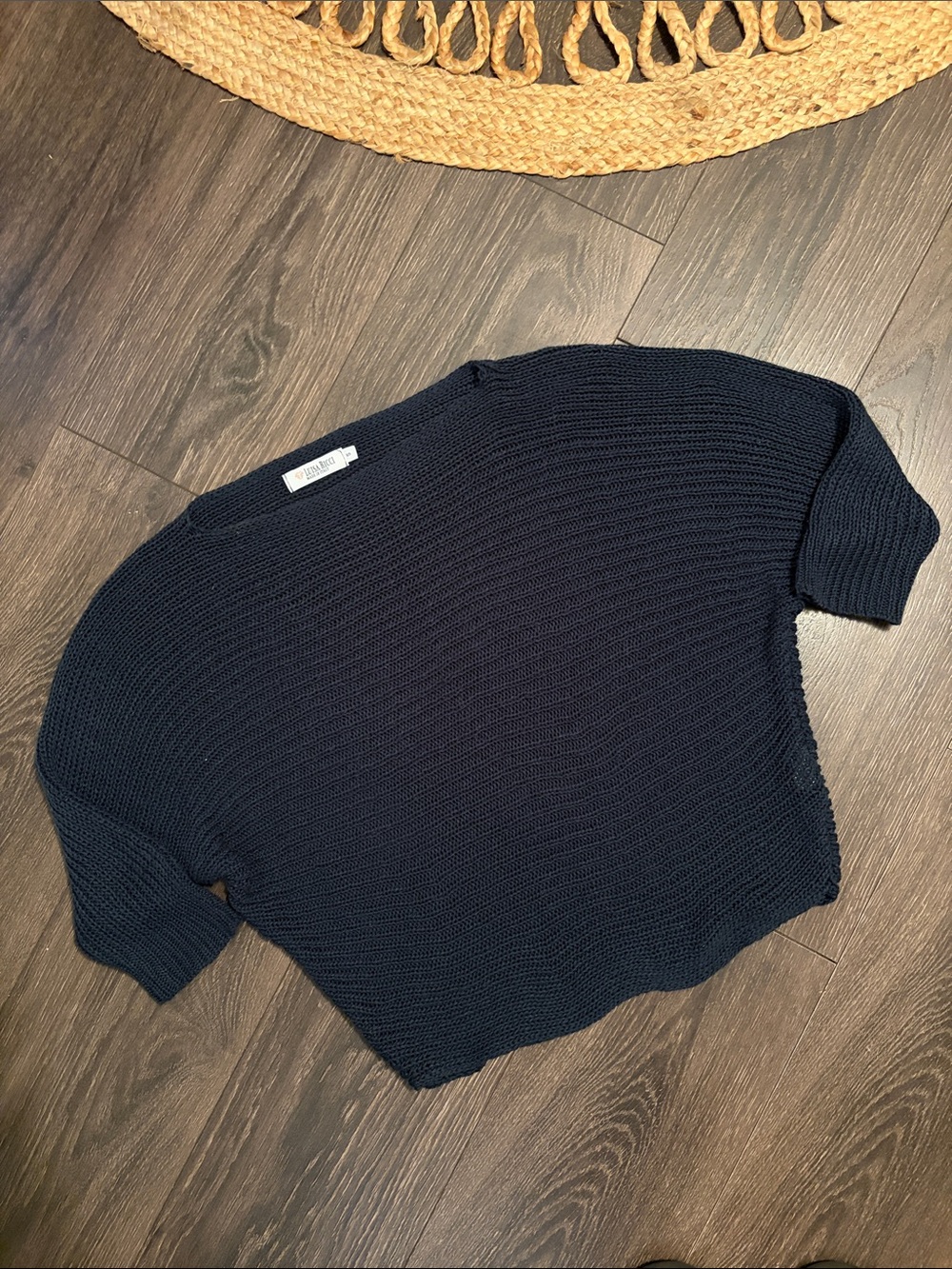 Luisa Ricci Boxy Knit Navy Short-Sleeve Crewneck Sweater size small